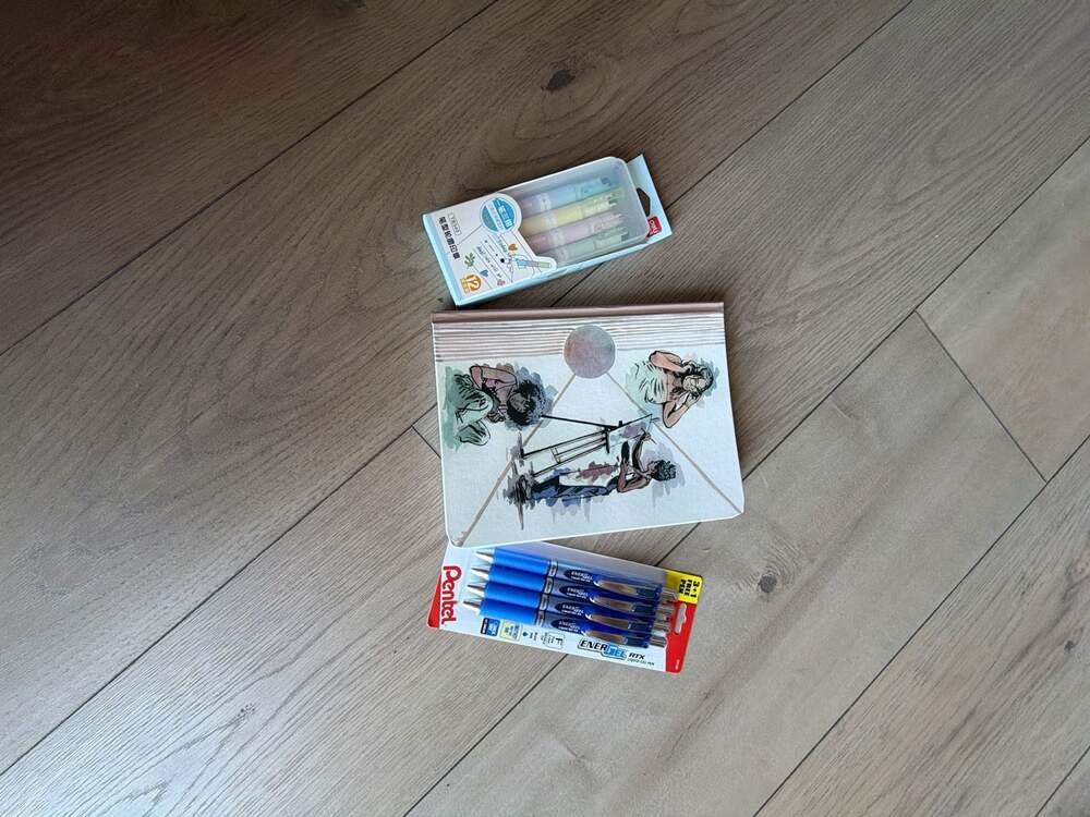 Pentel Ener Gel Pens 4-PackDeli Decorative Stamp Roller,Artist Sketchbook Bundle